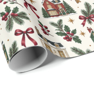 Christmas House Pattern Wrapping Paper Cadeaupapier