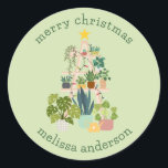 Christmas House Plant Ronde Sticker<br><div class="desc">Breng een vleugje groen in je vakantieseizoen! Deze charmante sticker is voorzien van prachtig geïllustreerde huis planten versierd met feestelijke versieringen,  de perfecte aanvulling op uw kerstcadeaus.</div>