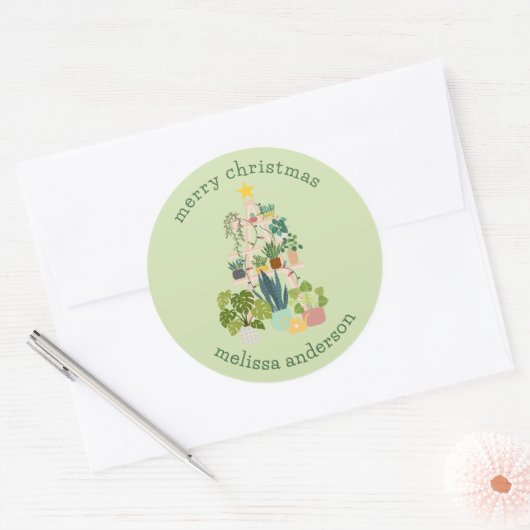 Christmas House Plant Ronde Sticker (Envelop)