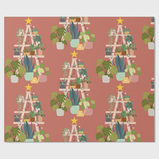 Christmas House Plant Wrapping Paper Cadeaupapier (Vlak)