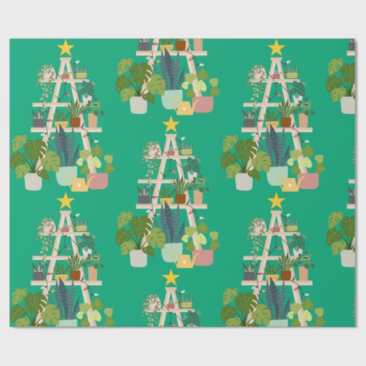 Christmas House Plant Wrapping Paper Cadeaupapier (Vlak)