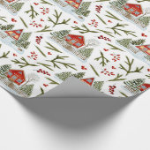 Christmas House Waterverf Pattern Cadeaupapier (Hoek)