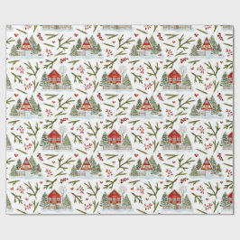 Christmas House Waterverf Pattern Cadeaupapier