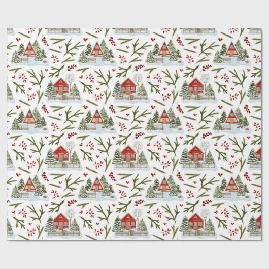 Christmas House Waterverf Pattern Cadeaupapier (Vlak)