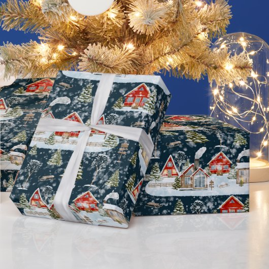 Christmas House Waterverf Pattern Cadeaupapier (Feestdagen)