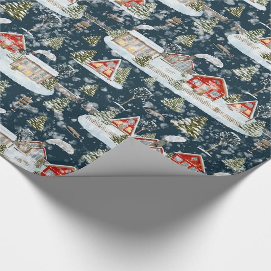 Christmas House Waterverf Pattern Cadeaupapier (Hoek)