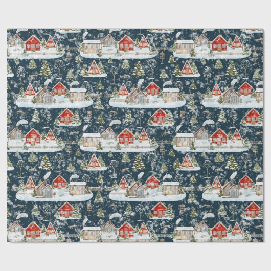 Christmas House Waterverf Pattern Cadeaupapier (Vlak)