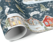 Christmas House Waterverf Pattern Cadeaupapier (Rol Hoek)
