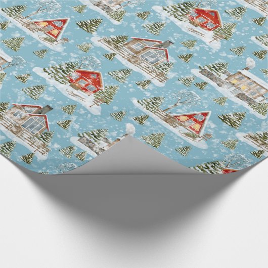 Christmas House Waterverf Pattern Cadeaupapier (Hoek)
