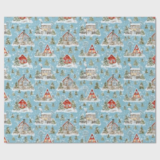 Christmas House Waterverf Pattern Cadeaupapier (Vlak)