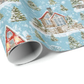 Christmas House Waterverf Pattern Cadeaupapier (Rol Hoek)