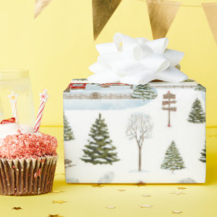 Christmas House Waterverf Pattern Cadeaupapier