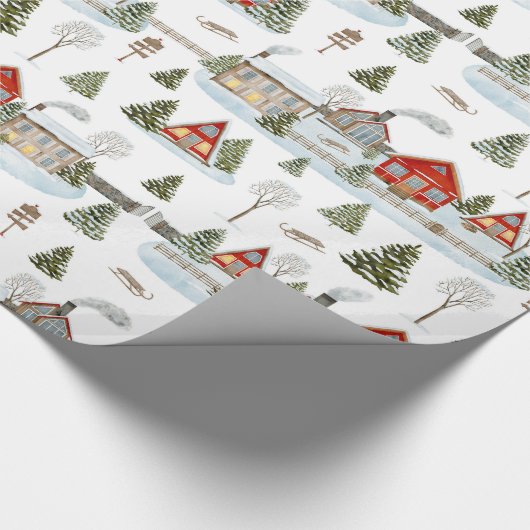 Christmas House Waterverf Pattern Cadeaupapier (Hoek)