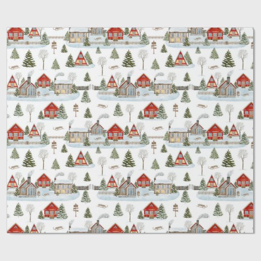 Christmas House Waterverf Pattern Cadeaupapier (Vlak)