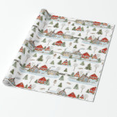 Christmas House Waterverf Pattern Cadeaupapier (Uitgerold)