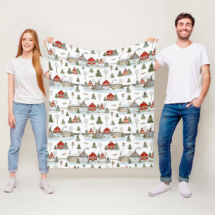 Christmas House Waterverf Pattern Fleece Deken
