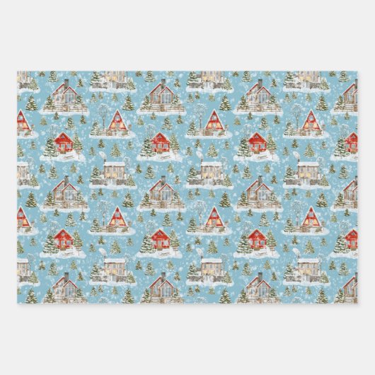 Christmas House Waterverf Pattern Inpakpapier Vel (Voorkant 2)