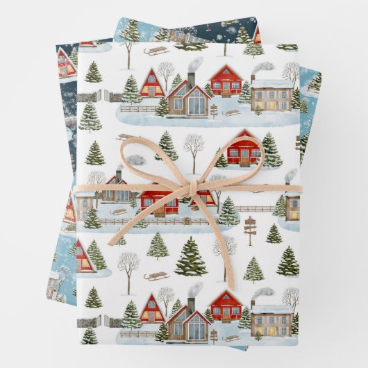 Christmas House Waterverf Pattern Inpakpapier Vel (In situ)