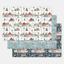 Christmas House Waterverf Pattern Inpakpapier Vel