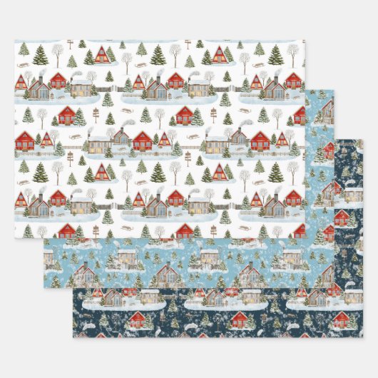 Christmas House Waterverf Pattern Inpakpapier Vel (Set)