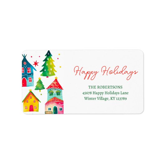 Christmas Houses Happy Holidays Etiket (Voorkant)
