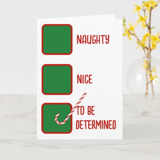 Christmas Humor Naughty Or Nice Check Boxes Kaart (Gele Bloem)