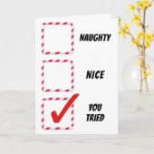 Christmas Humor Naughty Or Nice Check Boxes  Kaart (Gele Bloem)