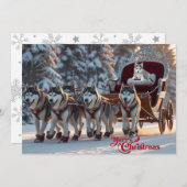 Christmas Huskies trekken slee gepersonaliseerd Feestdagenkaart (Voorkant / Achterkant)
