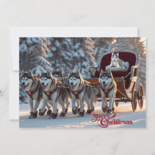 Christmas Huskies trekken slee gepersonaliseerd Feestdagenkaart