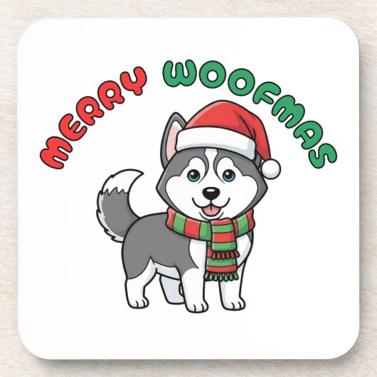 Christmas Husky Coaster: Merry Woofmas Bier Onderzetter (Voorkant)