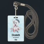 Christmas Husky Dog in a Santa Hat Badge<br><div class="desc">Persoonlijke naamkaart met een grillig en schattig schilderij van een husky dog met een blauwe kersthoed.</div>