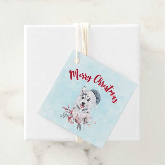 Christmas Husky Dog in a Santa Hat Bedankjes Labels (In situ)