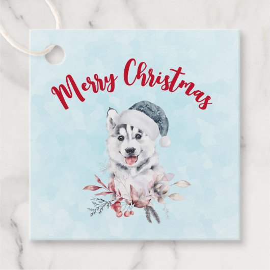 Christmas Husky Dog in a Santa Hat Bedankjes Labels (Voorkant)