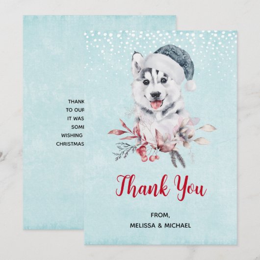 Christmas Husky Dog in a Santa Hat Bedankkaart (Voorkant / Achterkant)
