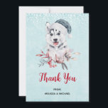Christmas Husky Dog in a Santa Hat Bedankkaart<br><div class="desc">Dank je wel met een griezelig en leuk schilderij van een husky dog met een blauwe kersthoed.</div>