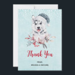 Christmas Husky Dog in a Santa Hat Bedankkaart<br><div class="desc">Dank je wel met een griezelig en leuk schilderij van een husky dog met een blauwe kersthoed.</div>