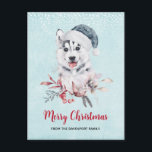 Christmas Husky Dog in a Santa Hat Briefkaart<br><div class="desc">Een briefkaart met een griezelig en schattig schilderij van een husky hond met een blauwe kersthoed.</div>