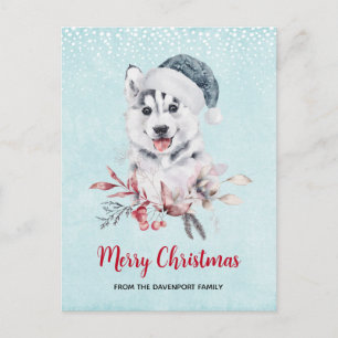 Christmas Husky Dog in a Santa Hat Briefkaart