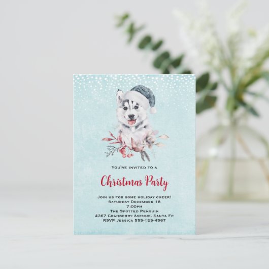 Christmas Husky Dog in a Santa Hat Briefkaart (Staand voorkant)