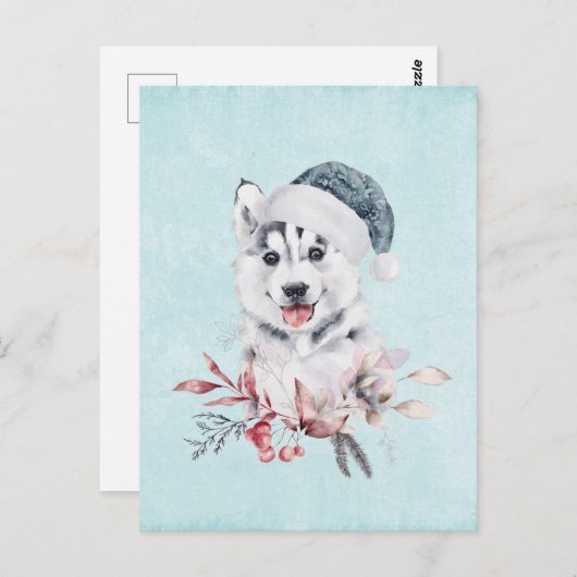 Christmas Husky Dog in a Santa Hat Briefkaart (Voorkant / Achterkant)