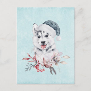 Christmas Husky Dog in a Santa Hat Briefkaart