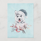 Christmas Husky Dog in a Santa Hat Briefkaart (Voorkant)