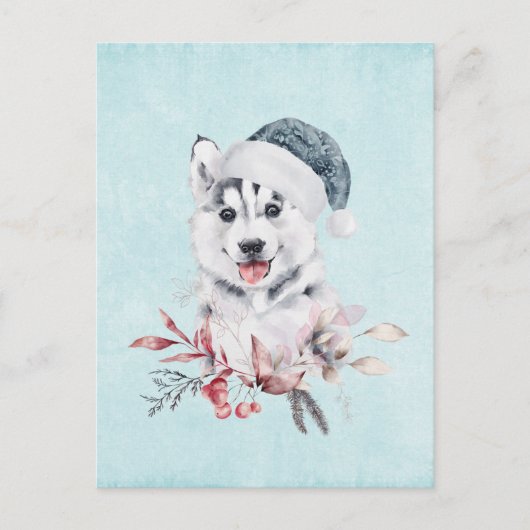 Christmas Husky Dog in a Santa Hat Briefkaart (Voorkant)
