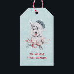 Christmas Husky Dog in a Santa Hat Cadeaulabel<br><div class="desc">Gift labels met een griezelig en schattig schilderij van een husky hond met een blauwe kersthoed.</div>