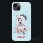 Christmas Husky Dog in a Santa Hat Case-Mate iPhone Case<br><div class="desc">Een telefooncel met een griezelig en leuk schilderij van een husky hond met een blauwe kersthoed.</div>