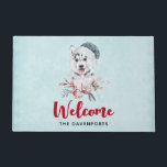 Christmas Husky Dog in a Santa Hat Deurmat<br><div class="desc">Een welkome portret met een griezelig en schattig schilderij van een husky dog met een blauwe kersthoed.</div>