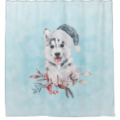 Christmas Husky Dog in a Santa Hat Douchegordijn (Voorkant)