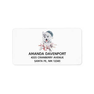 Christmas Husky Dog in a Santa Hat Etiket