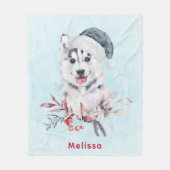 Christmas Husky Dog in a Santa Hat Fleece Deken (Voorkant)
