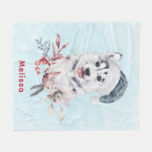 Christmas Husky Dog in a Santa Hat Fleece Deken (Voorkant (Horizontaal))